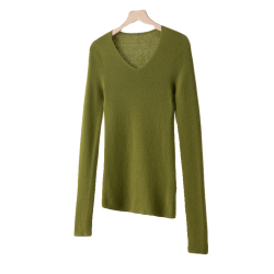 一線成衣無縫精紡100細羊毛V領針織打底衫女修身顯瘦氣質通勤內搭