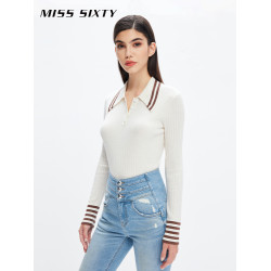 Miss Sixty針織衫女氣質V領修身純色掛脖上衣顯瘦性感辣妹打底衫