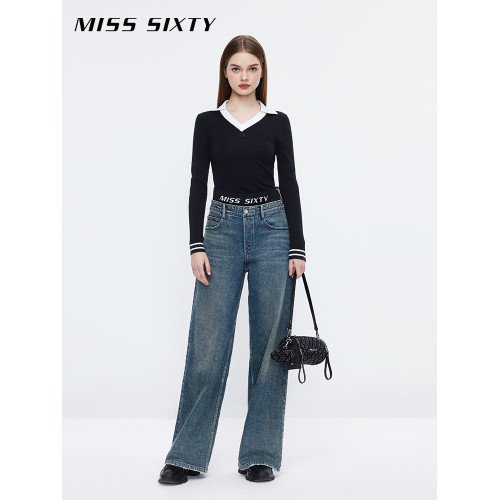 Miss Sixty針織衫女氣質V領修身純色掛脖上衣顯瘦性感辣妹打底衫