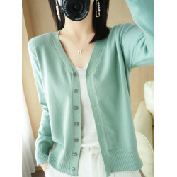 秋冬棗紅針織開衫毛衣女外套寬松韓版V圓領短款打底衫長袖小上衣