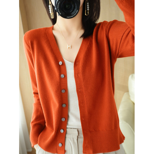 秋冬棗紅針織開衫毛衣女外套寬松韓版V圓領短款打底衫長袖小上衣