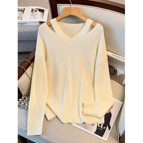 300斤特大碼V領露肩針織打底衫毛衣女秋季200胖mm加肥遮肚240上衣