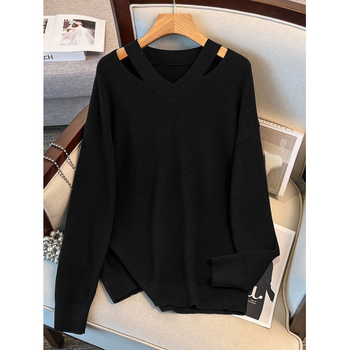 300斤特大碼V領露肩針織打底衫毛衣女秋季200胖mm加肥遮肚240上衣