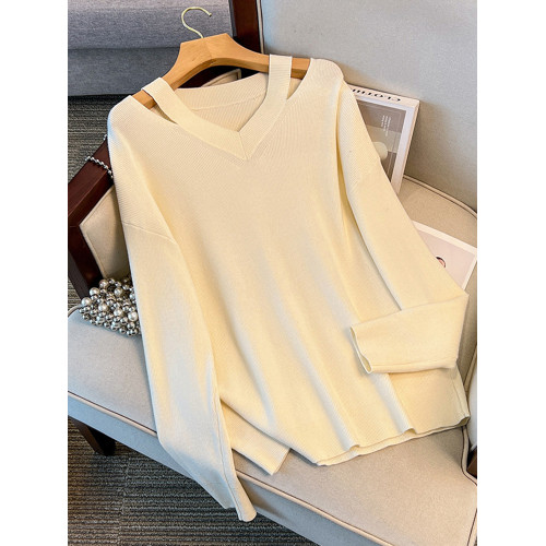 300斤特大碼V領露肩針織打底衫毛衣女秋季200胖mm加肥遮肚240上衣
