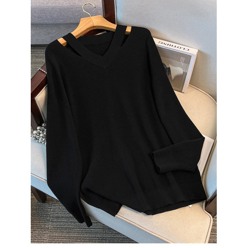 300斤特大碼V領露肩針織打底衫毛衣女秋季200胖mm加肥遮肚240上衣