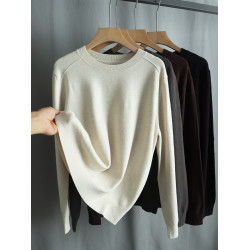 2024秋冬新款寬松羊毛圓領長袖針織衫毛衣女莫代爾套頭百搭打底衫