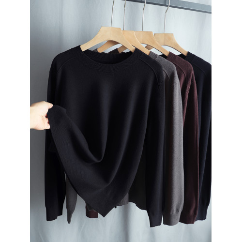 2024秋冬新款寬松羊毛圓領長袖針織衫毛衣女莫代爾套頭百搭打底衫