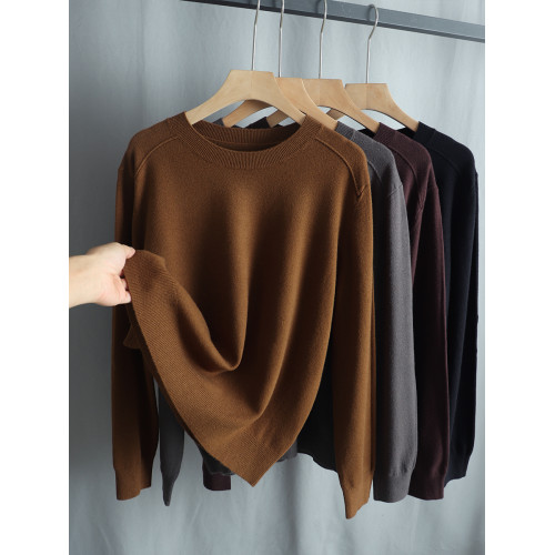 2024秋冬新款寬松羊毛圓領長袖針織衫毛衣女莫代爾套頭百搭打底衫