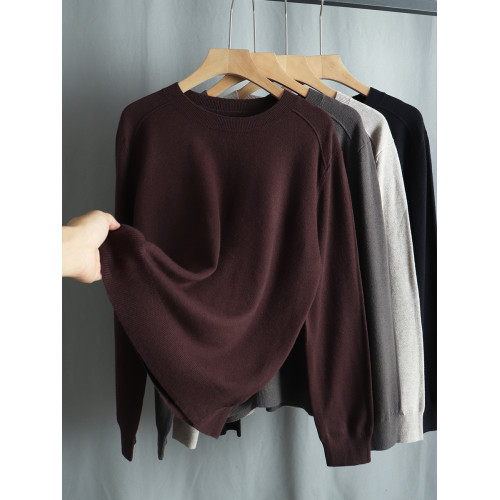 2024秋冬新款寬松羊毛圓領長袖針織衫毛衣女莫代爾套頭百搭打底衫