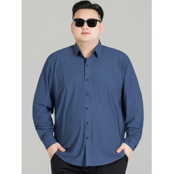 加肥大碼襯衫男純色春季商務裝公務員肥佬寬松高彈長袖襯衣打底衫