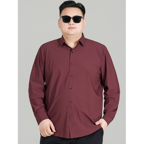 加肥大碼襯衫男純色春季商務裝公務員肥佬寬松高彈長袖襯衣打底衫