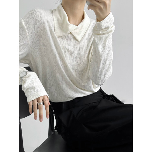 ASAE Le風肌理感垂感襯衣寬松男女中性風翻領長袖打底衫