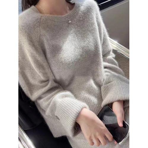 圓領套頭慵懶寬松百搭羊絨毛衣女秋冬新款休閒純色羊毛針織打底衫