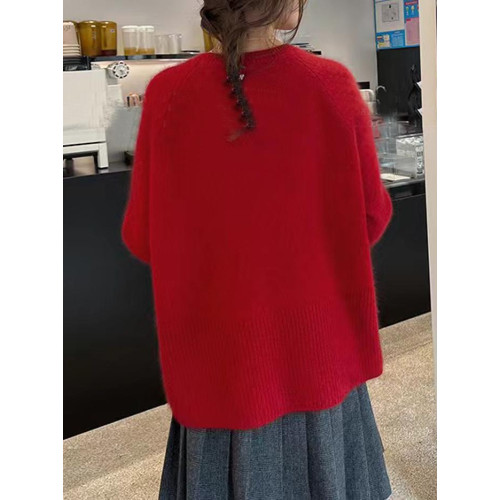 圓領套頭慵懶寬松百搭羊絨毛衣女秋冬新款休閒純色羊毛針織打底衫