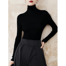 Basic House/百家好100%全羊毛高領針織打底衫女早秋修身內搭毛衣