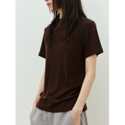 犬馬聲色 簡約氣質半高領 彈力修身針織短袖羊毛打底衫女