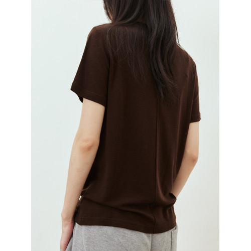 犬馬聲色 簡約氣質半高領 彈力修身針織短袖羊毛打底衫女