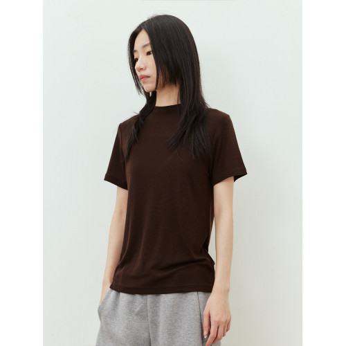 犬馬聲色 簡約氣質半高領 彈力修身針織短袖羊毛打底衫女