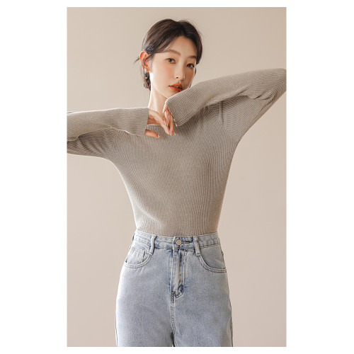 圓領針織打底衫女內搭秋冬季黑色修身套頭顯瘦洋氣長袖毛衣女上衣