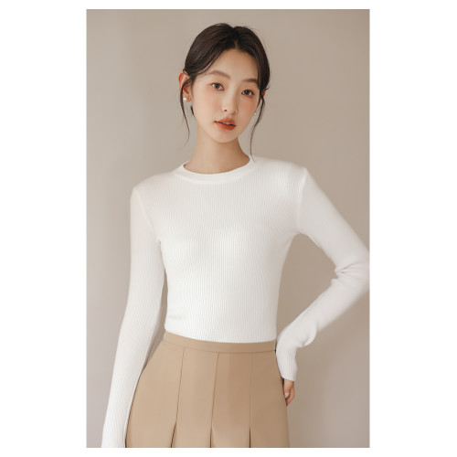 圓領針織打底衫女內搭秋冬季黑色修身套頭顯瘦洋氣長袖毛衣女上衣