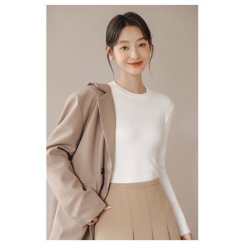 圓領針織打底衫女內搭秋冬季黑色修身套頭顯瘦洋氣長袖毛衣女上衣