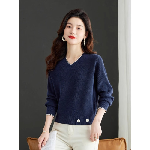 高級感短款小個子毛衣女春秋冬款V領針織打底衫高腰雞心領羊毛衫