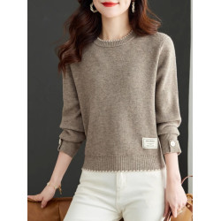 秋冬裝圓領純色針織衫內搭女短款套頭毛衣韓版寬松打底衫長袖百搭