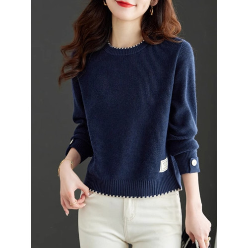 秋冬裝圓領純色針織衫內搭女短款套頭毛衣韓版寬松打底衫長袖百搭