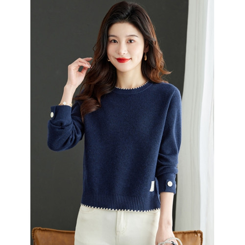 秋冬裝圓領純色針織衫內搭女短款套頭毛衣韓版寬松打底衫長袖百搭