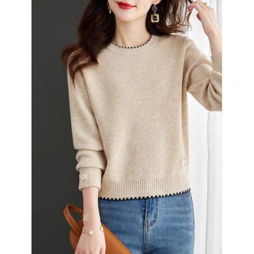 秋冬裝圓領純色針織衫內搭女短款套頭毛衣韓版寬松打底衫長袖百搭