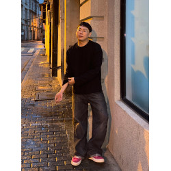 AFFLATUS BUG雙色華夫格打底衫！針織時尚休閒情侶簡約寬松圓領秋