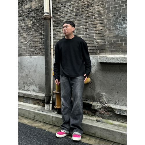 AFFLATUS BUG雙色華夫格打底衫！針織時尚休閒情侶簡約寬松圓領秋