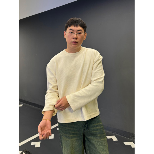 AFFLATUS BUG雙色華夫格打底衫！針織時尚休閒情侶簡約寬松圓領秋