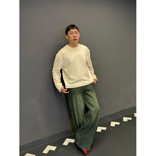 AFFLATUS BUG雙色華夫格打底衫！針織時尚休閒情侶簡約寬松圓領秋