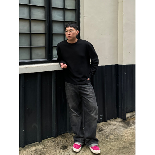 AFFLATUS BUG雙色華夫格打底衫！針織時尚休閒情侶簡約寬松圓領秋