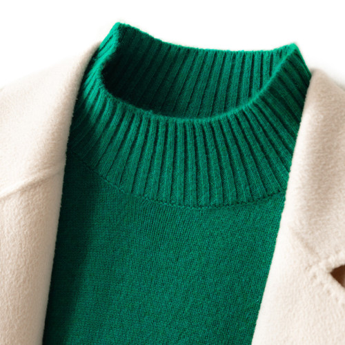 秋冬新款半高領羊絨衫女寬松加厚內搭套頭慵懶毛衣羊毛針織打底衫