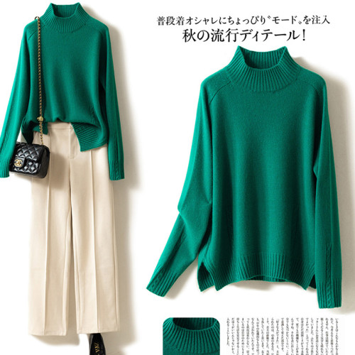 秋冬新款半高領羊絨衫女寬松加厚內搭套頭慵懶毛衣羊毛針織打底衫