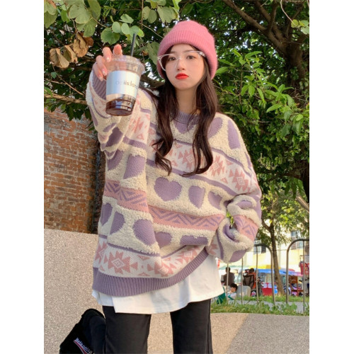 套頭毛衣女春秋冬季加絨加厚初中高中學生大童13嵗女孩針織打底衫