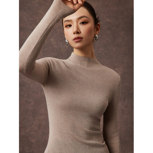 Basic House/百家好軟糯羊毛針織打底衫女早秋修身半高領內搭上衣