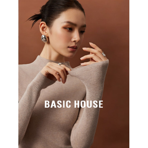 Basic House/百家好軟糯羊毛針織打底衫女早秋修身半高領內搭上衣
