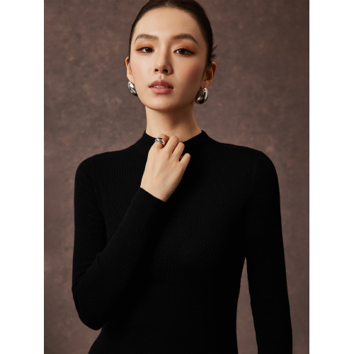 Basic House/百家好軟糯羊毛針織打底衫女早秋修身半高領內搭上衣