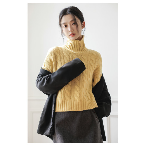 高領麻花毛衣女2025秋冬新款寬松加厚保暖長袖打底衫白色針織上衣