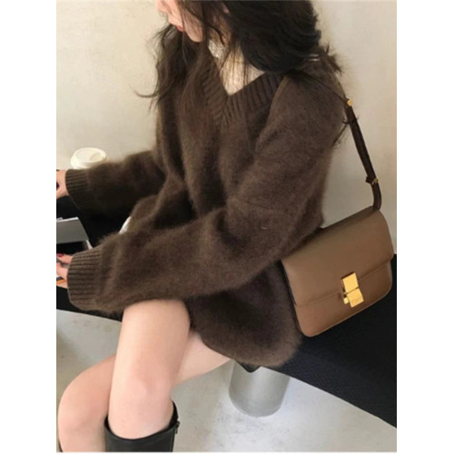 V領加厚慵懶寬松套頭羊絨毛衣女秋冬新款長袖保暖羊毛針織打底衫