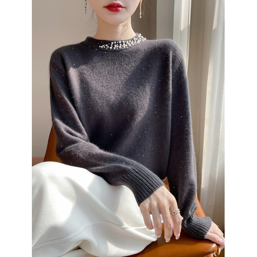 寬松短款釘珠亮片打底衫女2025新款秋冬洋氣內搭大碼女裝針織毛衣