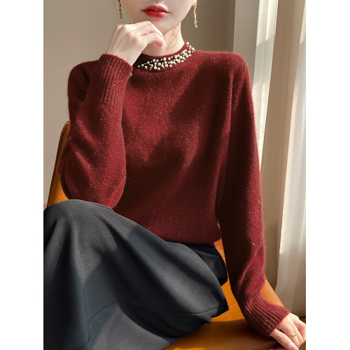 寬松短款釘珠亮片打底衫女2025新款秋冬洋氣內搭大碼女裝針織毛衣