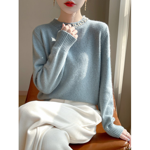 寬松短款釘珠亮片打底衫女2025新款秋冬洋氣內搭大碼女裝針織毛衣