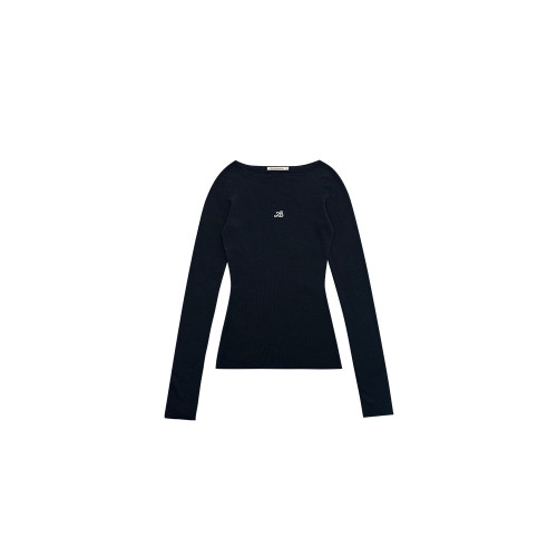 品牌 LE ALESSANDRA 黑色無縫設計一字領羊毛衣上衣打底衫