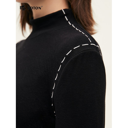 波頓2025秋冬季新款設計感小衆女士針織打底衫黑白色修身毛衣