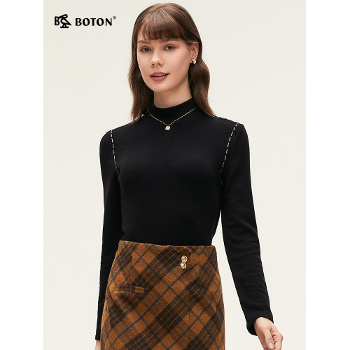 波頓2025秋冬季新款設計感小衆女士針織打底衫黑白色修身毛衣