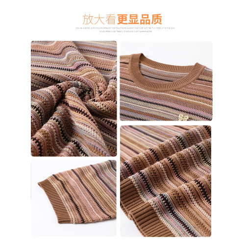 媽媽秋裝萊賽爾天絲針織衫中袖2024新款薄款條紋七分袖上衣打底衫